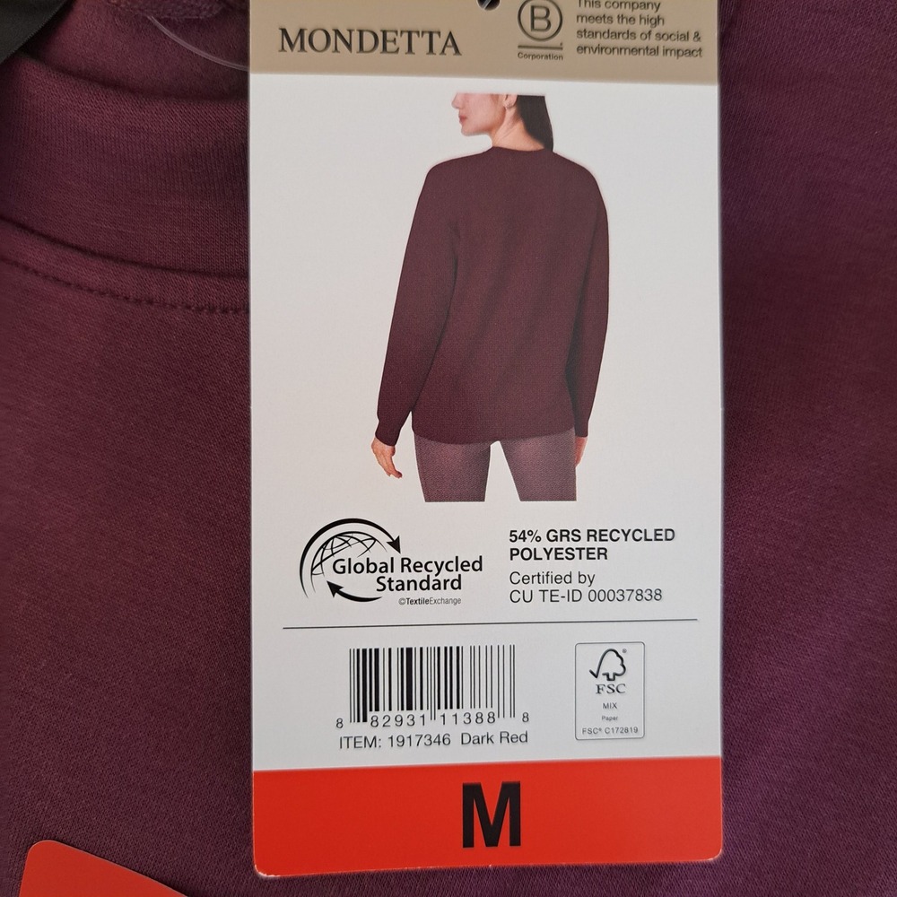 Mondetta Cozy Active Crewneck Women M Dark Red NEW Pockets Tencel 873-207-B9 - Picture 2 of 4
